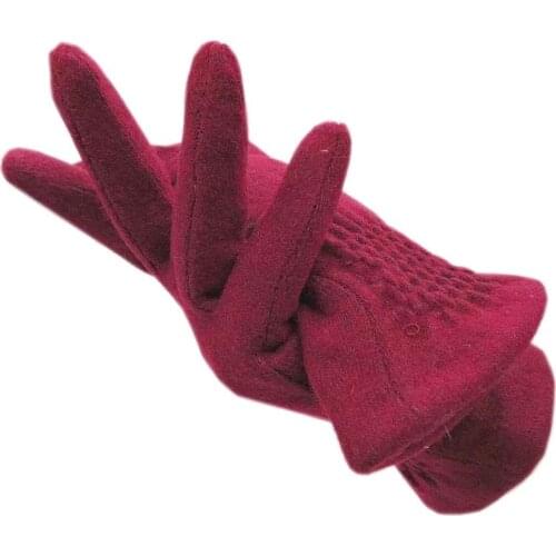 Gloves winter ladies wrist fashion wool gloves wine red new womens thick lining to keep warm, driving and riding 2021-00056