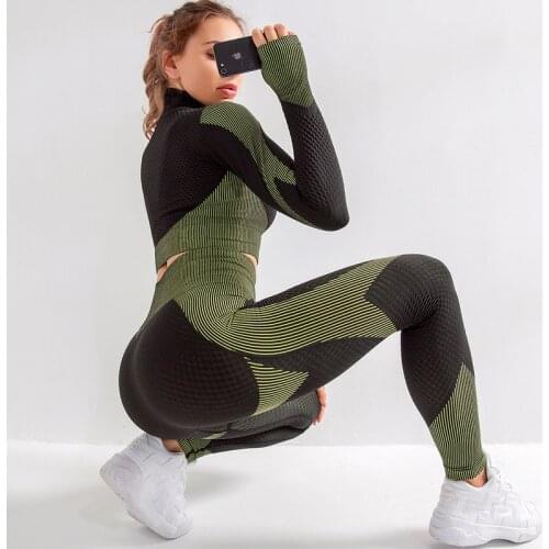 Fanceey Women Vital Seamless Yoga Set Gym Clothing Fitness Leggings+Cropped Shirts Sports Suit Women Long Sleeve Tracksuit Women