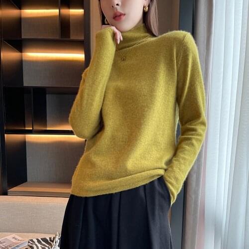 Women Sweater 2021 Winter New Fashion Turtleneck Jumpers 100% Wool Knitted Pullovers Sweater Woman Long Sleeve Warm Soft Tops