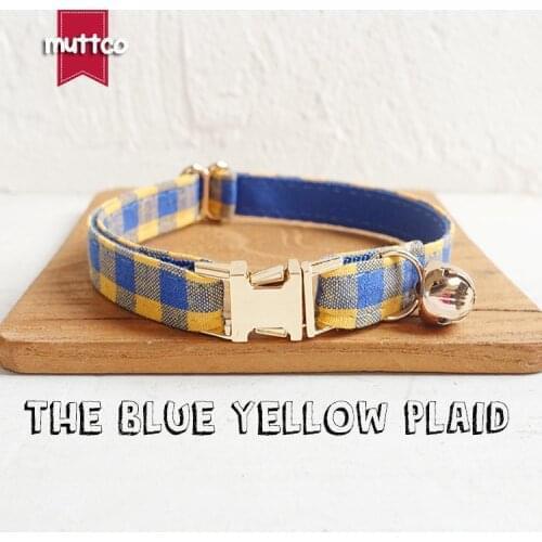 10pcs/lot MUTTCO retail with gold high quality metal buckle collar for cat THE BLUE YELLOW PLAID design 2 sizes UCC068J