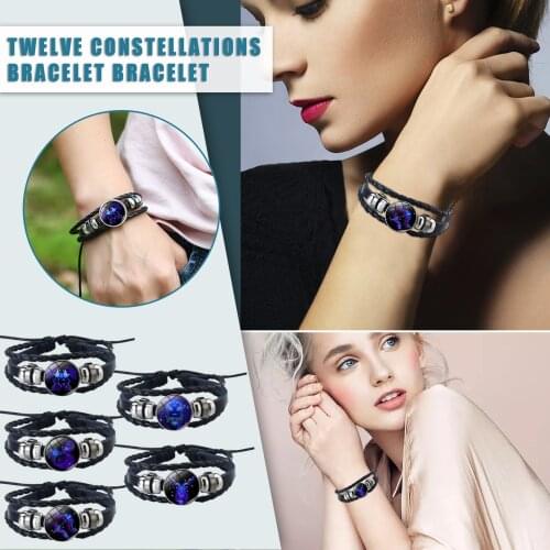 12 Zodiac Signs Constellation Charm Bracelet Men Women Fashion Multilayer Weave leather Bracelet & Bangle Birthday Gifts