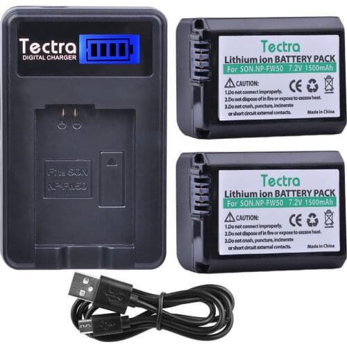 2Pcs 1500mAh NP-FW50 NPFW50 Battery+LCD USB Charger for Sony Alpha a6500 a6300 a6000 a5000 a3000 NEX-3 a7R NP FW50 Battery