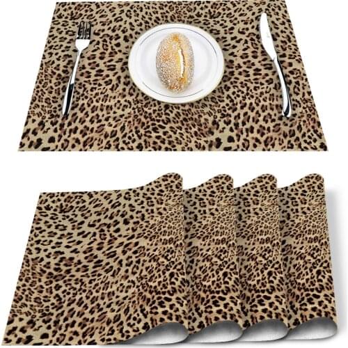 4/6pcs Set Table Mats Sexy Leopard Print Printed Cotton Linen Table Napkin Kitchen Accessories Home Party Decorative Placemats