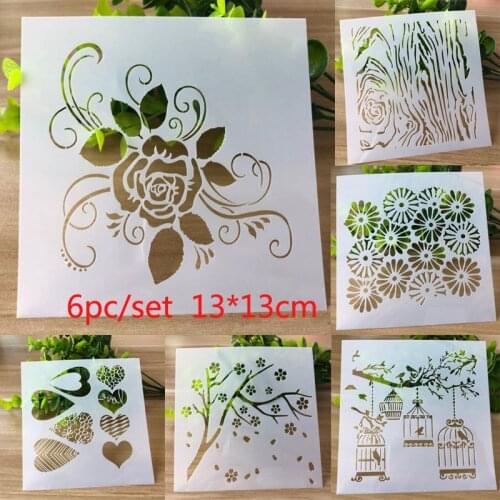6pc Stencil Rose Flower Heart Templates Decor DIY Graphics Painting Scrapbooking Stamp Ornament Album Embossed Template Reusable