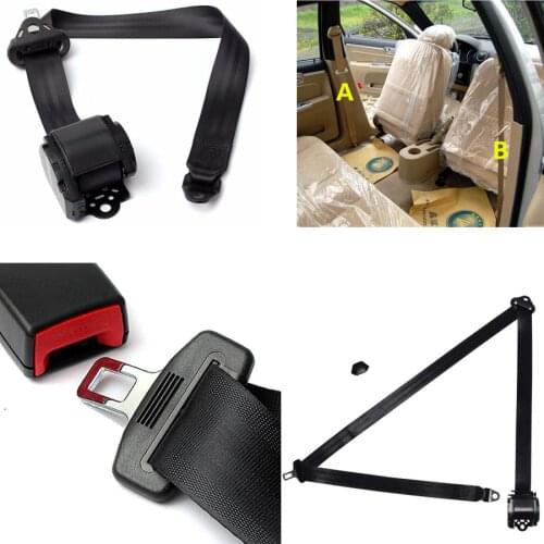 Car Seat Belts With Warning Cable Driving Safer adjustable 3 Point Retractable Black 1 x 3 Point Seat Belt Lap & Diagonal Belt