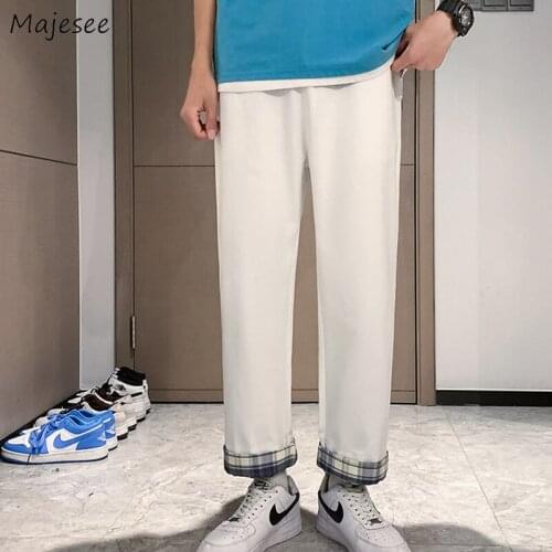 Men Casual Pants Trendy Straight Teens Harajuku Japan Style Streetwear Chic Retro Simple Loose Leisure Plus Size S-3XL Thin Cool