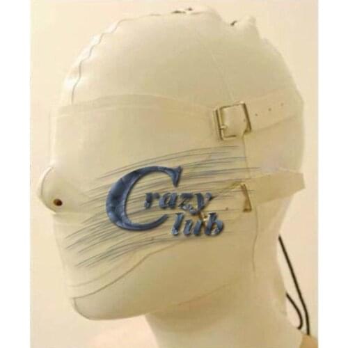 Crazy club_Sexy Solid fantasy Latex Fetish White Snap Naps Latex Hood with Hasp Enclosed Mask For Adults Sex Product Zentai Hood