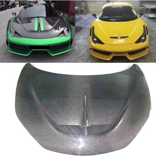 For Ferrari 458 Hood Carbon Fiber Bonnet Decorative Auto Car Front Bumper Hood Engine Cover 458 bodykit hood