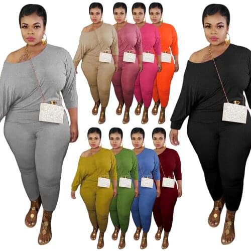 FNOCE autumn womens sets tracksuits fashion casual solid Three Quarter sleeve o-neck loose tops tight trousers two-piece suits