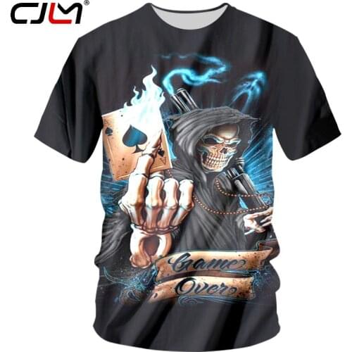 CJLM Skull Printed Tshirts Poker 3D T-shirt Men Fashion Hip Hop Streetwear Punk Style Short Sleeve Fitness T Shirt Undershirts