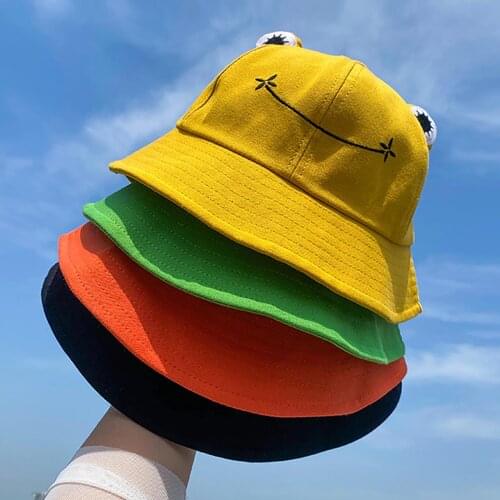 Girls kawaii Frogs Hats Headdress Cute Animal Hiking Beach Fishing Cap Hats Photography Bucket Hat Summer Sunscreen Headdress