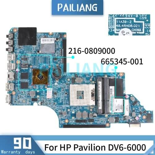 PAILIANG Laptop motherboard For HP Pavilion DV6-6000 Mainboard 665345-001 11A39-2 HM65 216-0809000 DDR3 tesed