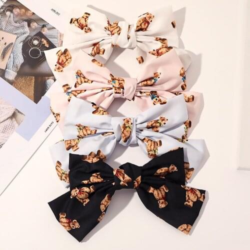 Cute Teddy Bear Hair Clips Big Bow Hairpins For Women Kawaii Korean Cartoon Bear Prints Hairgrip High Quatity Hair Accessories