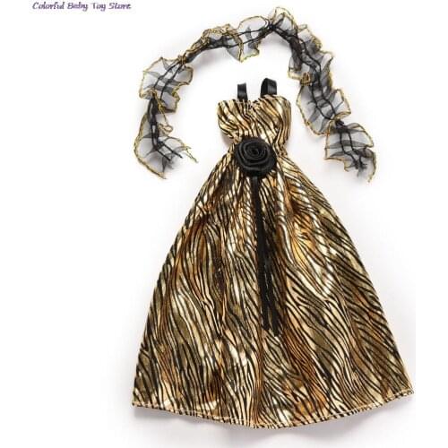 Fashion Golden Lady Stripe Fantasy Doll Clothes Handmade Party Outfit Fashion Dress For Doll High Quality