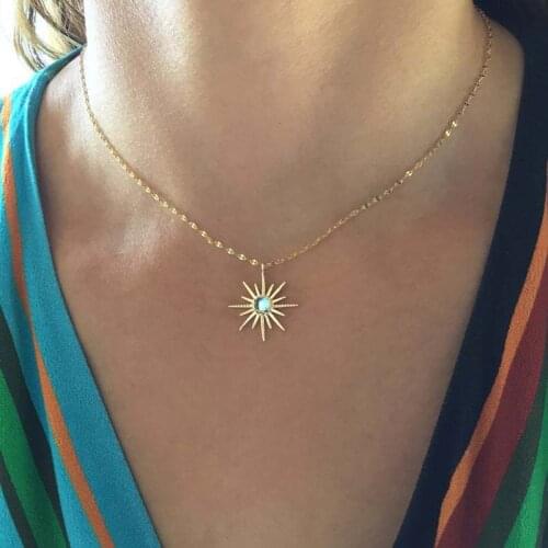 Fashion Sun Necklace Pendant For Women Girl Gold Color Opal Sweater Pendant Necklace Charm Women Sun God Jewelry Birthday Gift