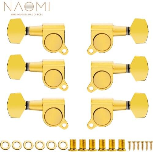 NAOMI 3L 3R Full Size Sealed Guitar Tuners Tuning Keys Pegs Guitar Machine Heads 15:1 Gear Ratio Classical Kidney Bean Buttons