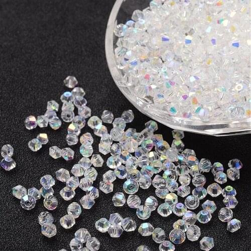 PANDAHALL 1 Bag (Approx 720pcs) 4x3.5mm Imitation Crystallized Bicone Clear AB Color Faceted Glass Beads Spacer Crystal Bead