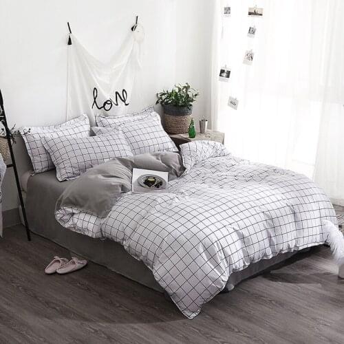 Super King Simple Lattice Bedding Duvet Cover 2 Person Sheet Set Pillowcases Cotton Bedding Set King Dekbedovertrek 220x240