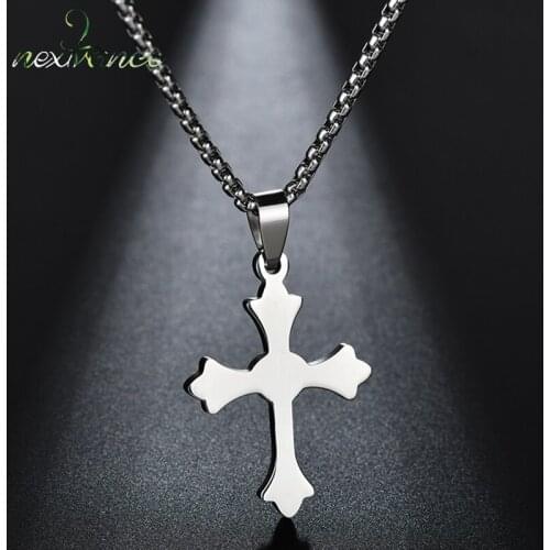 Nextvance Simple Jesus Cross Pendants Necklaces Silver Color Stainless Steel Trendy Christmas Necklace Women Holy Bible Jewelry