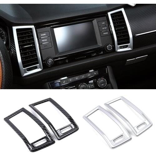 For Skoda Kodiaq 2016-2020 Interior Part Refit Center Console Air Condition AC Outlet Vent Cover Trim Silver Carbon Fiber Color