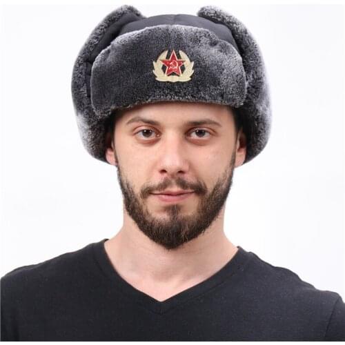 High Quality Russian Winter Hat Man Face Cover Men Hat With Soviet Badge Thick Soft Wind Proof Warm Hat Earmuffs Gorras Hombre