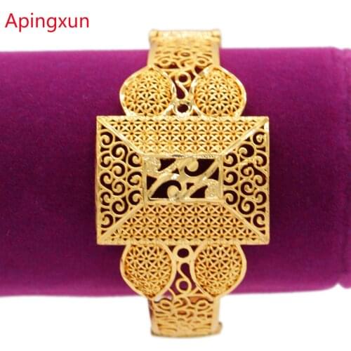 PINXUN 2021 Top Quality Dubai Gold Color Bangles for Women Girls African Ethiopian Wedding Cuff Bracelets Jewelry Gifts