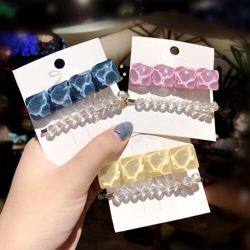 2pcs/Set New Women Elegant Acrylic Crystal Geometric Barrettes Sweet Hair Clips Headband Cute Hairpins Fashion Hair Accessories