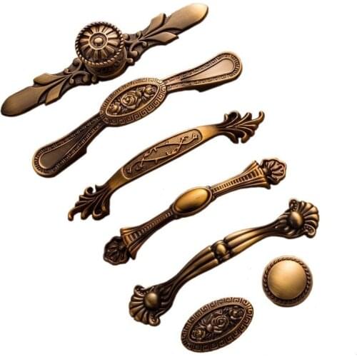Yellow Bronze Door Handles Noble Antique Drawer Pulls Vintage Kitchen Cabinet Handles and Knobs Retro Furniture Handles