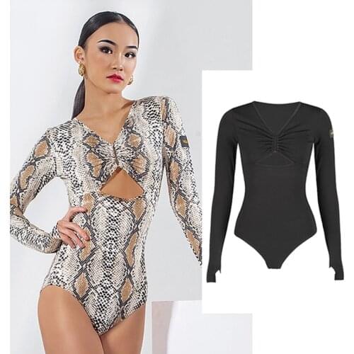 Women Latin Dance Top With Chest Pad Practice Clothes Female Long Sleeves Strap Hollow Desige Samba Latin Dance Costumes SL4345