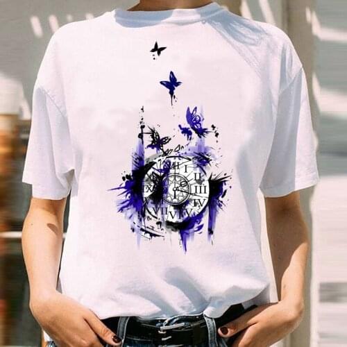 Women Graphic Watercolor Butterfly Vintage Cute Ladies Short Sleeve Fashion Lady Print Female Clothes Tops Tees Tshirt T-Shirt