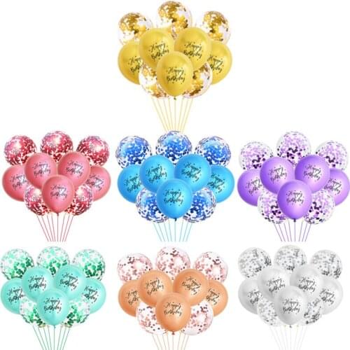 10PCS 12 Inch Metal Printing Birthday Latex Balloon Set Birthday Party Decoration Confetti Balloon Transparent Sequin Balloon