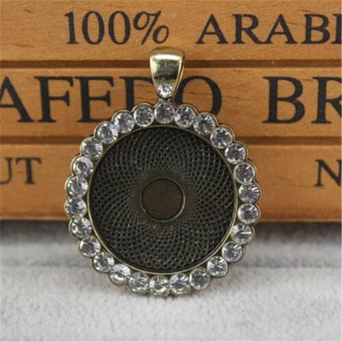 2pcs Round 25mm Necklace Pendants Settings Cameo Cabochon Base Blank Crystal Glass Bezel Trays Setting For Jewelry Accessories