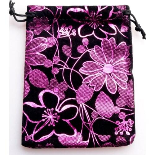200pcs 8x10cm/10x14cm Small Velvet Bag Wedding Decoration Pouch Flower Print Jewelry Candy Packaging Bags Drawstring Gift Bag