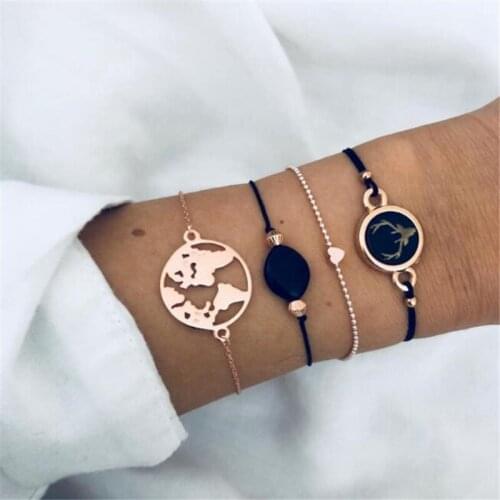 4 Pcs/ Set Ladise Fashion Bracelet World Map Earth Love Elk Bangles For Women Wedding Jewellery Party Friends Gift Jewellery