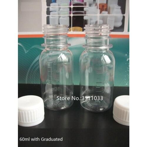 50pcs/lot 60ml Clear Plastic Bottle With Graduated Envase Plastico Botella Capsule Bottle Clear Liquid Table Storage Bottle