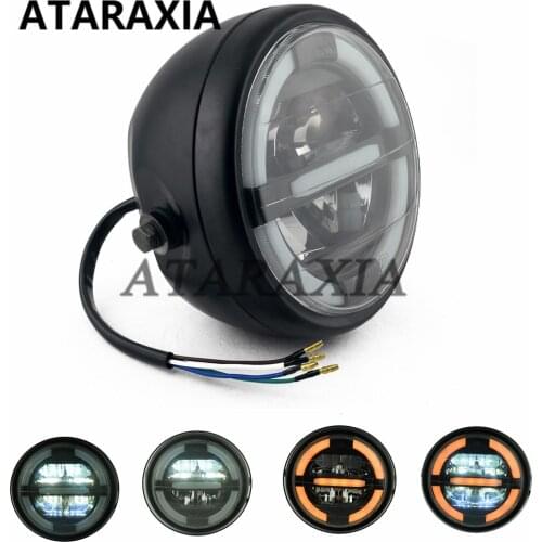 6inch Universal Cafe Racer Round Motorcycle LED Head lamp Headlamp Distance Turn signal Light Refit 6" Headlight Cafe Racer