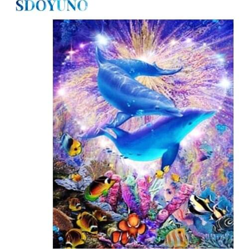 SDOYUNO DZDP395 5d Diamond Painting Dolphin Full Square/Round Animals Diamond Embroidery Paintings Cross Stitch Home Decor