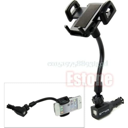 Car Cigarette Lighter Mount Stand Holder + 2 USB Port Charger For Cell Phone