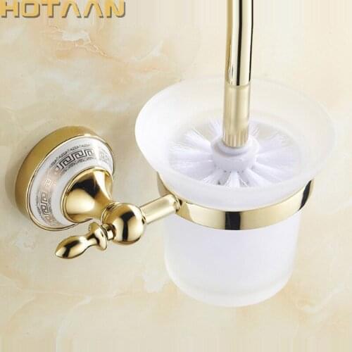 Free Shipping Toilet Brush Holder,ceramic + Solid Brass Construction Base ,Bathroom accessories YT-11812G