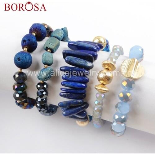 BOROSA 5Sets Bracelets , Druzy Crystal Glass Beads Bracelets 5pieces of 1 Set , Blue Drusy Jewelry Charms Bracelet WX1060