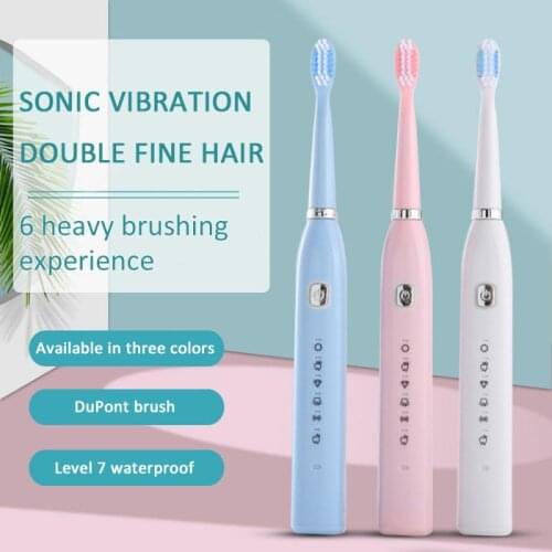 Electric Toothbrush Six Gear USB Charging Soft Hair Sound Wave Vibration Home Adult Couple Waterproof Tooth Brush TSLM1