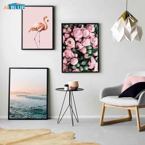 Canvas Art Poster And Prints Peony Flower Flamingo Landscape Wall Art Modern Wall Picture For Living Room Nordic Decoration Home