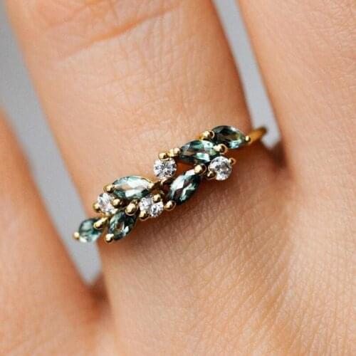Huitan Romantic Gold Color Ring with Light Blue Marquise CZ for Women Luxury Fashion Ladys Rings Party Creative Gift Jewelry