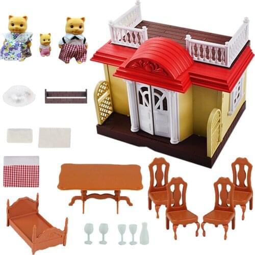 Simulation Childrens Toys 1:12 Foresr Animal Family Villa Dollhouse Furniture Bed Desk Miniature House Play House Toys Gifts