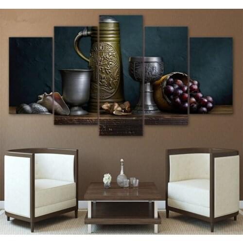 Canvas Painting Poster Wall Picture For Living Room 5 Panel The Old Lamp Is On The Table Home Decor Modular Pictures