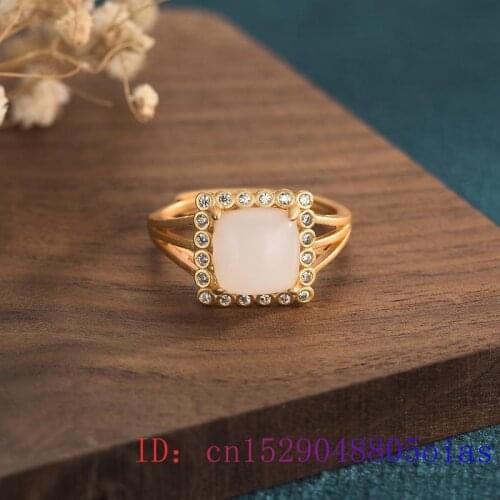 White Jade Ring Gifts Fashion Men Crystal Zircon Charm Natural Gemstone Amulet Women Jewelry 925 Silver Chalcedony