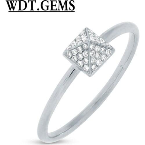 Womens 0.07 CT 10K White Gold Natural Real Round Cut Diamond Pave Pyramid Ring
