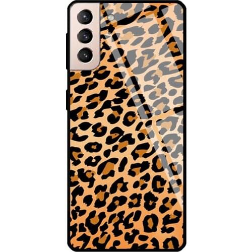 Leopard Tempered Glass Cover For Samsung Galaxy S21 Ultra S20 FE S8 S9 S10 Plus Note 10 20 Case