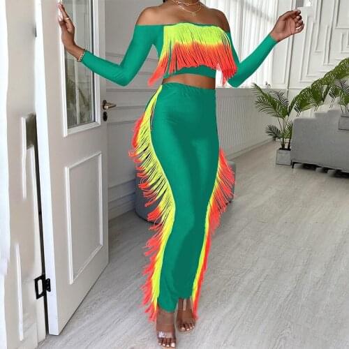 2021 Summer Casual Fashion Street Ladies Slim Street Sexy Solid Color Tassel Line Collar Two-Piece Set