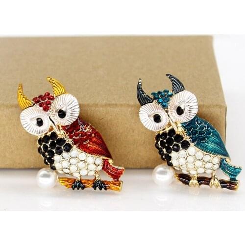 Fashionable retro dripping oil full of rhinestone branch brooch cute cartoon owl creative diamond corsage